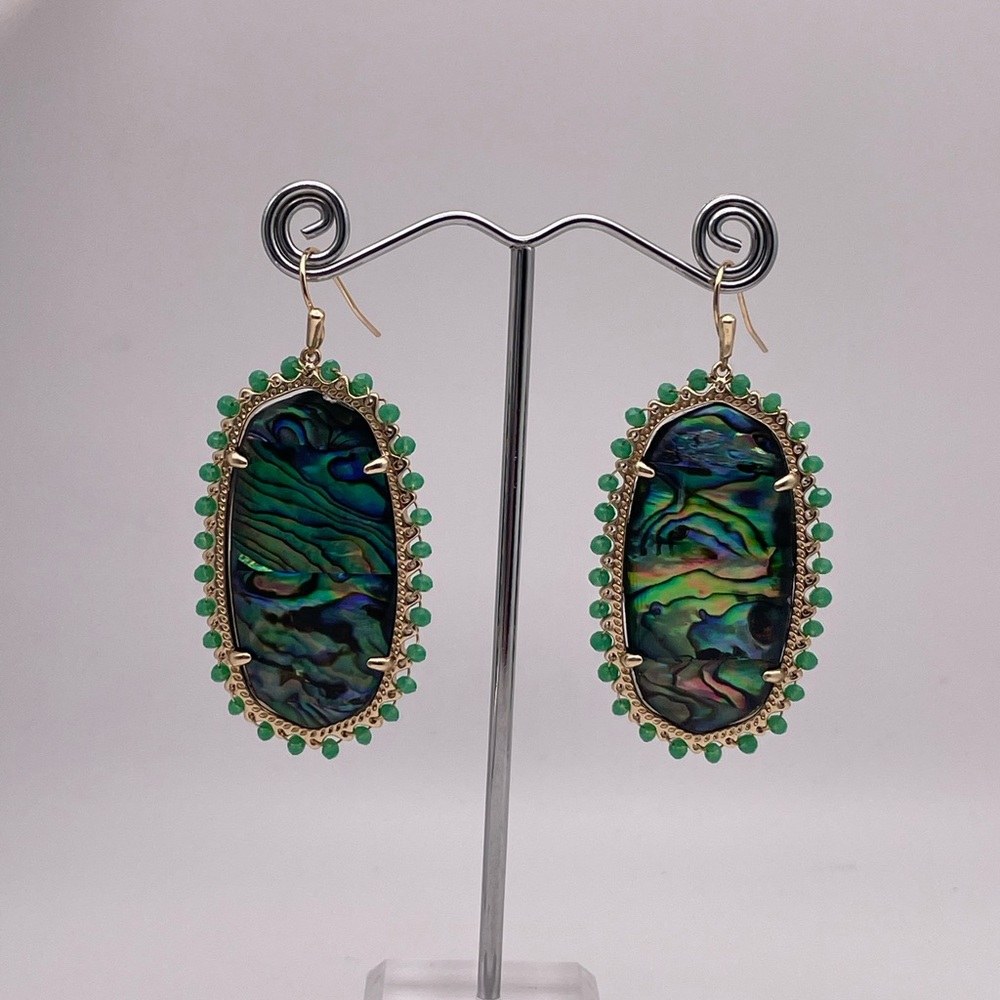 Fashion Earrings. Elegant Abalone and Green Stone Earrings